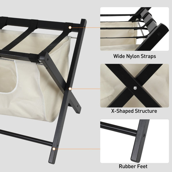 English Elm Hofitlead Rubberwood Folding Luggage Rack with Two Tier Shelf for Guest Rooms D45284654