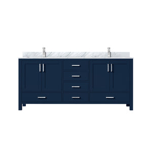 English Elm Navy Double Bath Vanity 72" W x 22" D with Carrara Marble Top, Chrome Faucet, Soft-Close Storage (96) B2731P259114
