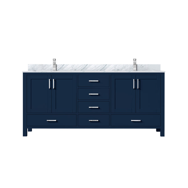 English Elm Navy Double Bath Vanity 72" W x 22" D with Carrara Marble Top, Chrome Faucet, Soft-Close Storage (96) B2731P259114