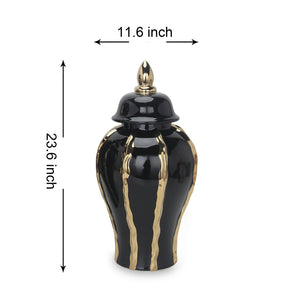 English Elm Elegant Black Ceramic Ginger Jar Vase With Gold Accents - Timeless Storage & Decor For Any Space B030123490