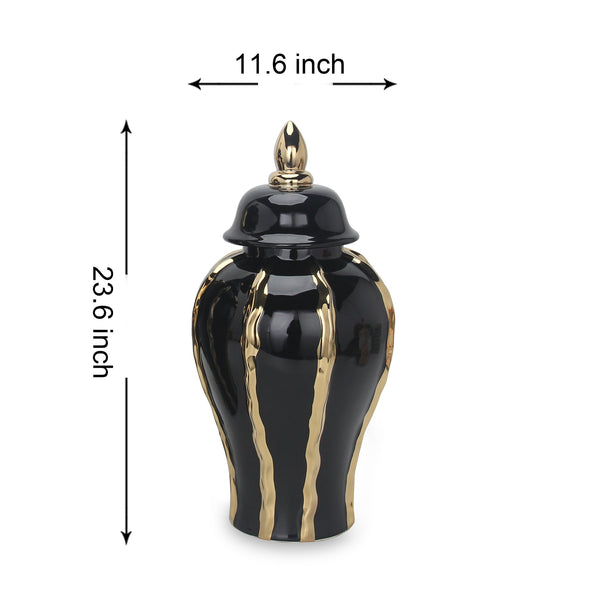 English Elm Elegant Black Ceramic Ginger Jar Vase With Gold Accents - Timeless Storage & Decor For Any Space B030123490