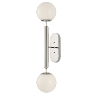 Barbican Double-Light Nickel Wall Sconce - Modern Glass Globe Design for Stylish Bathroom Lighting