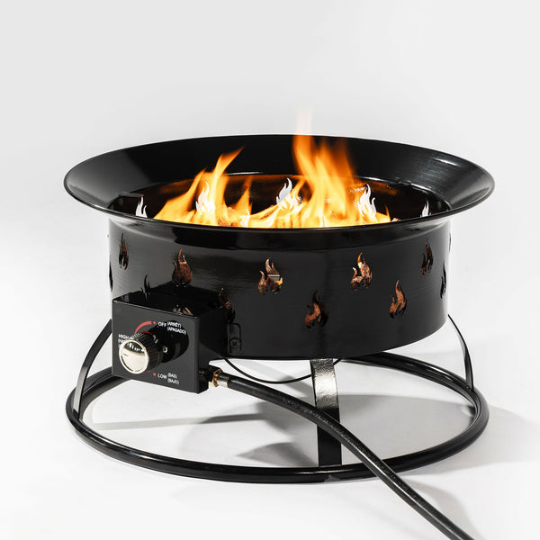 English Elm 19" Portable Propane Fire Pit 50000 BTU Stainless Burner Lava Rocks Electronic Ignition Black W853P202205