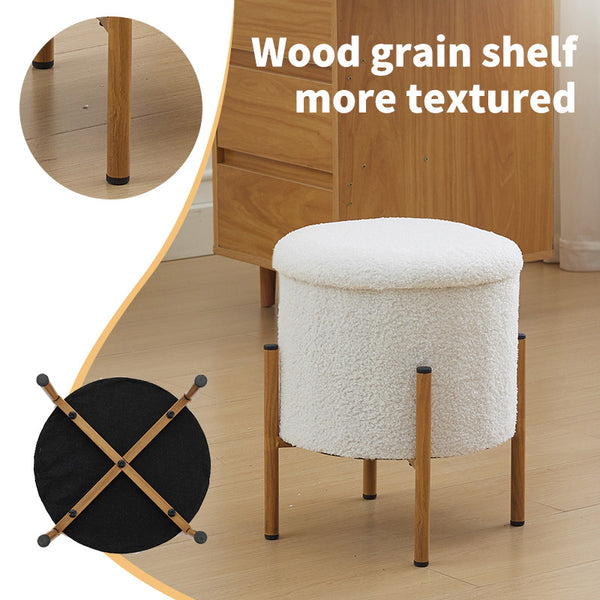 English Elm Modern Round Storage Ottoman with Removable Lid and Metal Base — Versatile Foldable Footstool for Cozy Living Spaces White W2725P209385