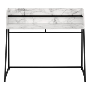 English Elm Computer Desk With Marble Look Surface, Black Metal Frame, Compact Storage For Home Office Use B2710P219835