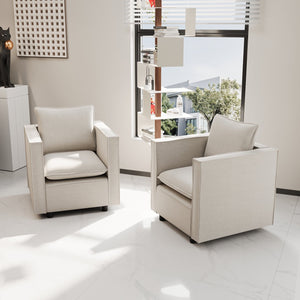 English Elm Decorative linen single sofa chair with plush breathable cushion, compact modern armchair for reading nooks Beige W1727S00046