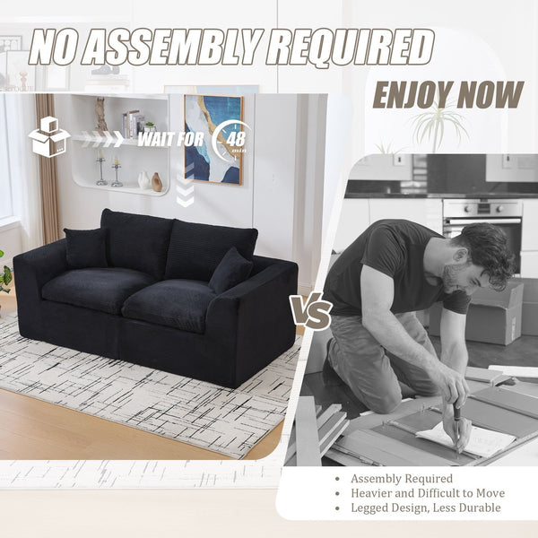 English Elm UNITED Cloud Couch Modular Sectional Sofa with Corduroy Cover, Ergonomic 2-Seater, No Assembly Needed Black W1568P371120