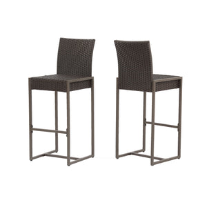 English Elm Christopher Knight Home® - CONWAY Outdoor Wicker Barstool Set of 2 – Powder-Coated Iron Frame, Weather-Resistant Poly Wicker, Stylish Dark Brown 59002.00DBRN
