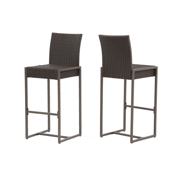 English Elm Christopher Knight Home® - CONWAY Outdoor Wicker Barstool Set of 2 – Powder-Coated Iron Frame, Weather-Resistant Poly Wicker, Stylish Dark Brown 59002.00DBRN