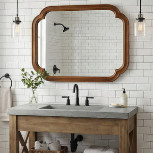 English Elm Black Walnut Solid Wood Frame Mirror with Rounded Corners for Bedroom or Entryway W2203P455260