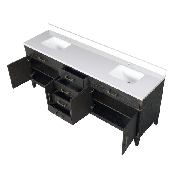 English Elm Black Oak Double Bath Vanity With Cultured Marble Top – Elegant Storage Solution For Modern Baths B2731P260975