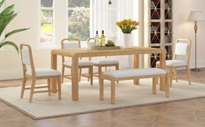 English Elm Trexm Rustic Oak Extendable Dining Set with Upholstered Chairs Bench Seats 6 Natural ST000154AAN