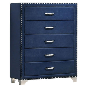 English Elm Kennedy Pacific Blue 5-Piece Eastern King Bedroom Set: Luxe Velvet, Glam Design & Ample Storage Solutions B062S01345