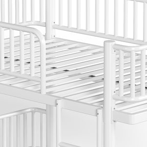 English Elm Twin Over Metal Bunk Bed with Led Lights Usb Ports Drawers and Sofa Conversion Light White W5305S00071
