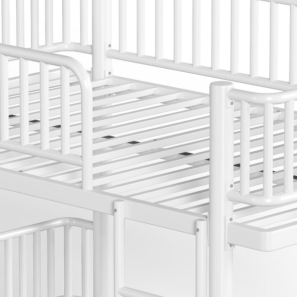 English Elm Twin Over Metal Bunk Bed with Led Lights Usb Ports Drawers and Sofa Conversion Light White W5305S00071