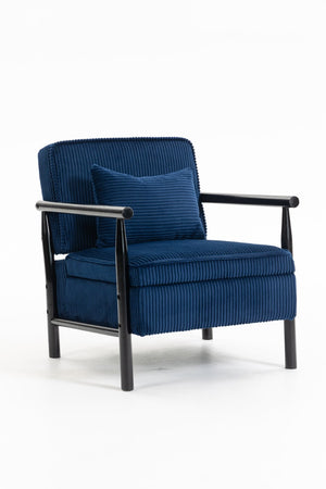 English Elm Storage Accent Chair Mid Century Wood Frame Upholstered Seat with Lumbar Cushion Antique Blue W2530P401447