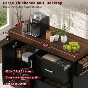 English Elm K&k Rolling Kitchen Island with Walnut Grain Countertop Drawers and Spice Rack Black N707S000025B