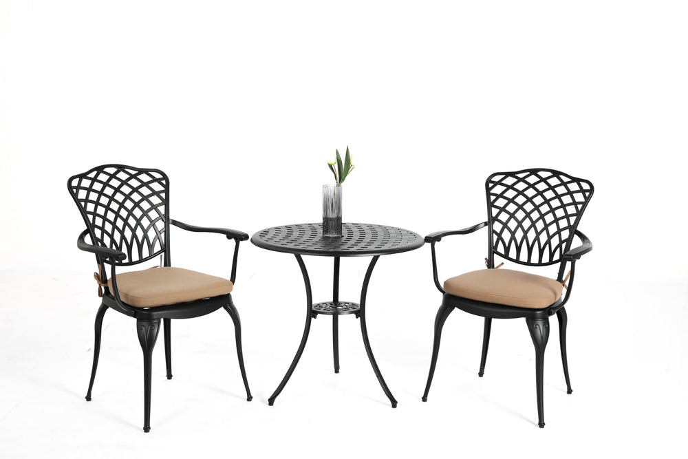 English Elm 3 Piece Patio Bistro Set - Durable Cast Aluminum Outdoor Table & Chairs With Cushions And Umbrella Hole W640P251289