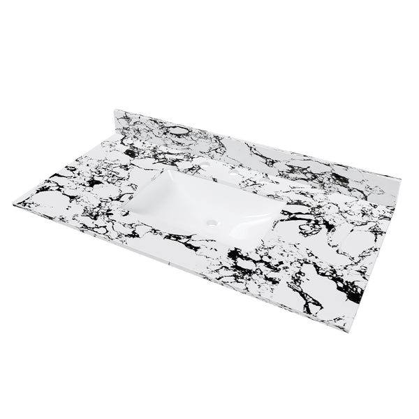 English Elm 43"X22" Bathroom Vanity Top With Undermount Sink & Backsplash - Panda White Artificial Marble Elegance W509P362108