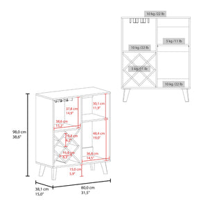 English Elm Angela Wine Rack Bar Cabinet with Open Shelving and Scratch Resistant Melamine Finish B128P398868