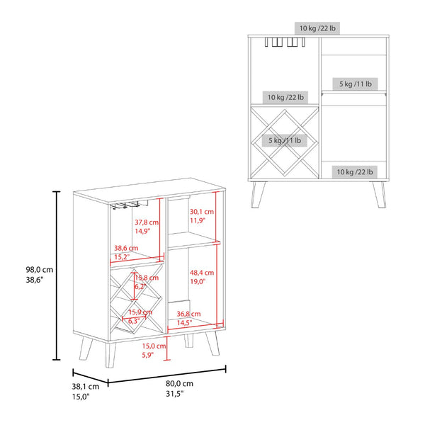 English Elm Angela Wine Rack Bar Cabinet with Open Shelving and Scratch Resistant Melamine Finish B128P398868