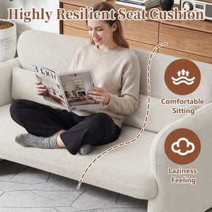 English Elm Best-selling Boucle Cloud Loveseat Velvet Upholstered 2 Seater with Lumbar Pillow Beige W1765P334058