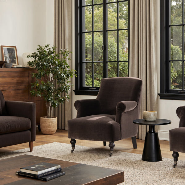 English Elm Jennifer Taylor Home - Eloise Handcrafted 30" Pleated Sock-Arm Accent Chair with Camelback Silhouette and Solid Wood Legs Brown B2719P387116