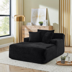 English Elm Single Frameless Velvet Lounge Chair Plush High Density Foam Accent Seat for Living Room Black W487P420020