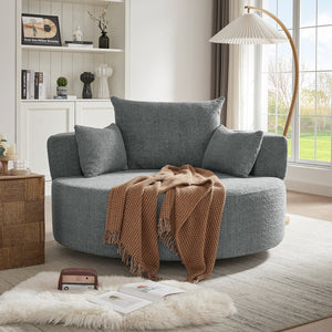 English Elm 360° Swivel Chair Spacious Chenille Barrel Accent Seat with 36.5" Deep Cushion, 360° Comfort for Living Rooms, Bedrooms, Offices, Hotels Grey N719S001880E