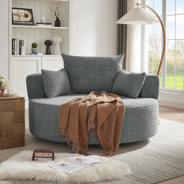 English Elm 360° Swivel Chair Spacious Chenille Barrel Accent Seat with 36.5" Deep Cushion, 360° Comfort for Living Rooms, Bedrooms, Offices, Hotels Grey N719S001880E