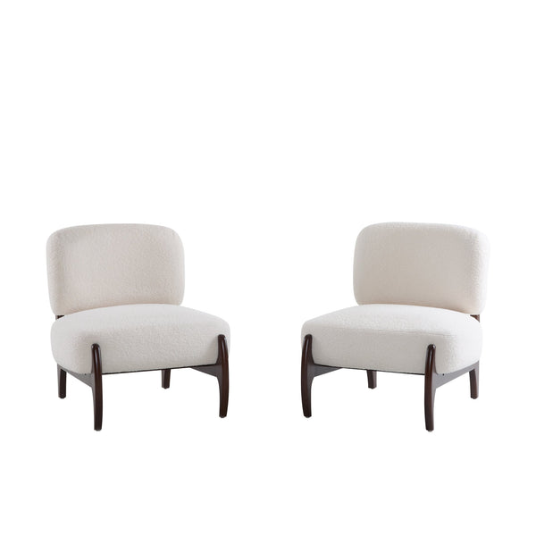 English Elm Christopher Knight Home® - [Set of 2] Boucle Lounge Chair with Rolled Backrest, Solid Wood Frame, Plush Durable Upholstery for Modern Spaces Beige N767P256376B_2