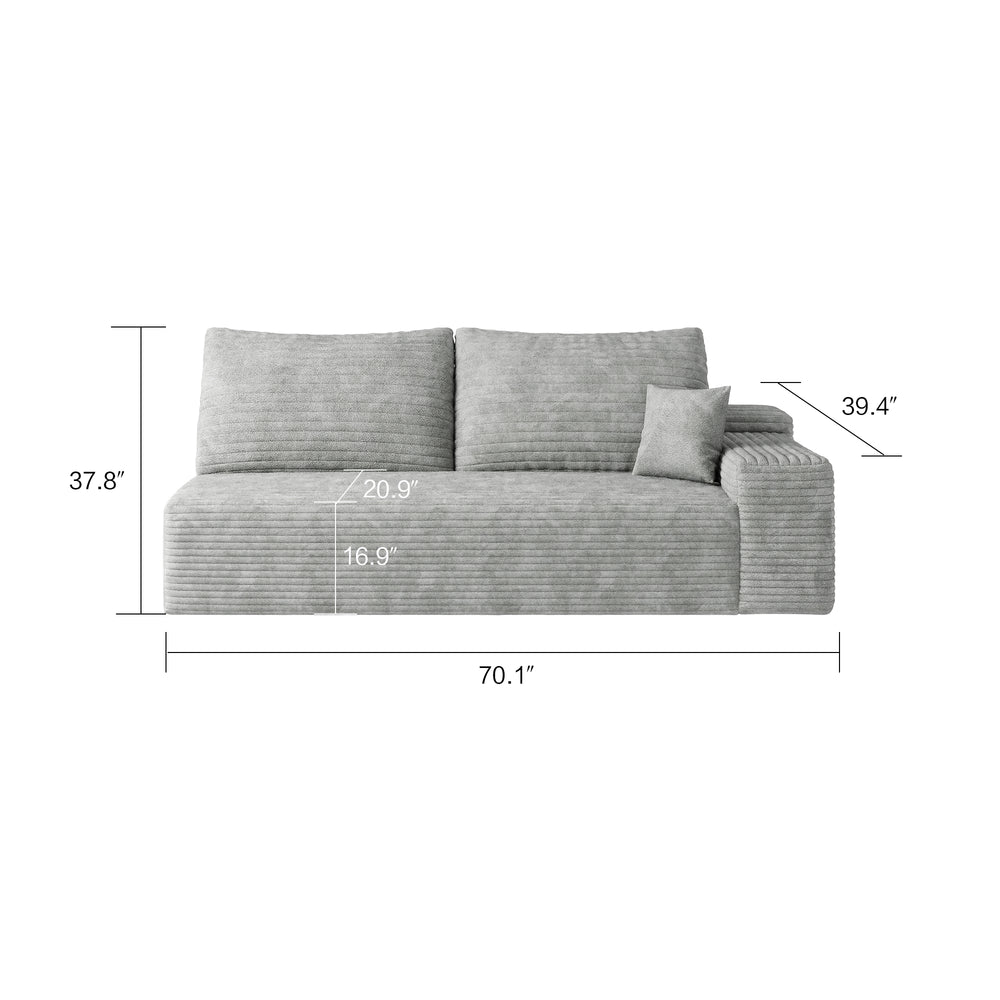 English Elm Y119-3L-GREY Plush Corduroy Modular 3-Seater Sectional Sofa with Chaise, No Assembly, Cozy Lounge Antique Grey W2824P239917