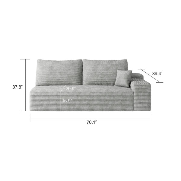 English Elm Y119-3L-GREY Plush Corduroy Modular 3-Seater Sectional Sofa with Chaise, No Assembly, Cozy Lounge Antique Grey W2824P239917