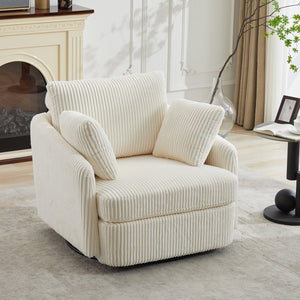 English Elm 40.55"w Oversized Swivel Lounge Chair Corduroy Upholstered Club Seat for Living Room Ivory W1298P202213
