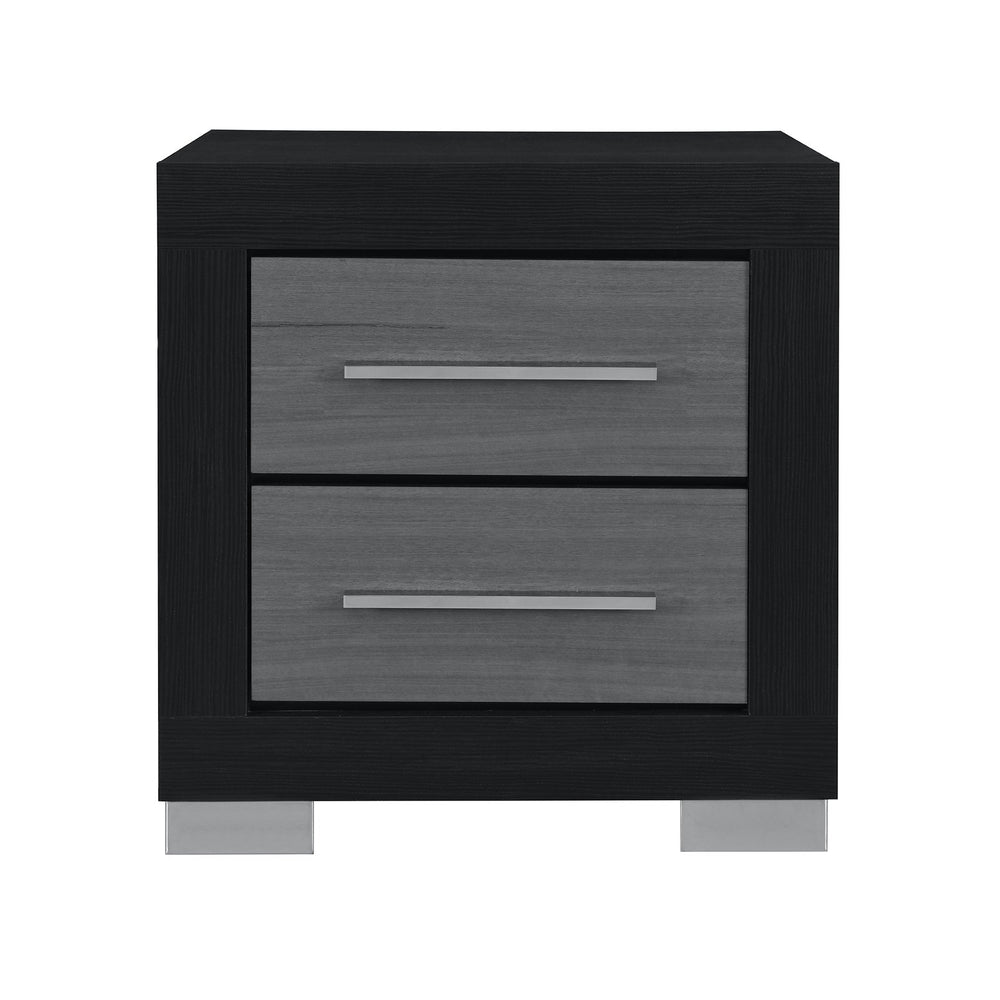 English Elm ELSA Two-Tone Black & Grey Nightstand with Solid Wood Frame, Bar Handles, Spacious Drawers, Block Legs B201P347331