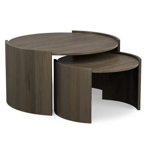 English Elm Robin Mango Wood Nesting Tables Ash Grey Finish Round Set for Modern Living Rooms B136P429087