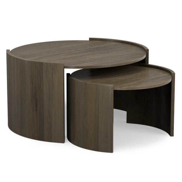 English Elm Robin Mango Wood Nesting Tables Ash Grey Finish Round Set for Modern Living Rooms B136P429087