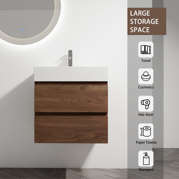 English Elm 24" Wall-Mounted Bathroom Vanity With Stylish Resin Sink & Soft-Close Drawers For Modern Spaces W999S00199