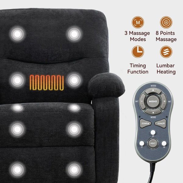English Elm Hot Massage Rocking Swivel Lounge Chair with Heat Lumbar Support and Cup Holder W5029P388741