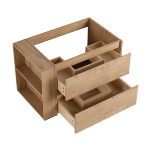 English Elm 30" Wall-Mount Bathroom Vanity With Ceramic Sink, Soft-Close Drawers & Configurable Side Shelf W999S00206