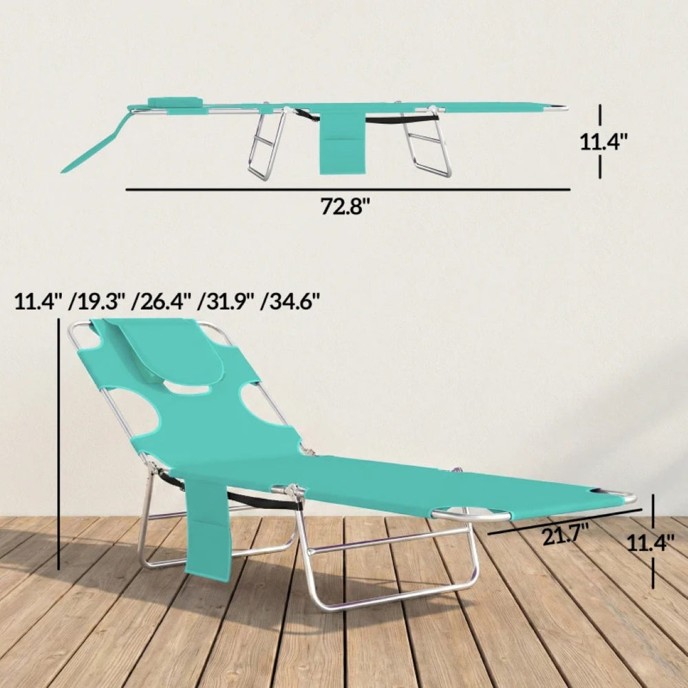 English Elm Handy Tri-fold Outdoor Lounger with Face Cavity Steel Frame Oxford Fabric Tanning Bed Light Green T3971P481281