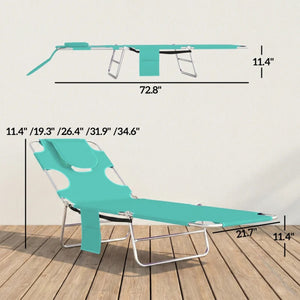 English Elm Handy Tri-fold Outdoor Lounger with Face Cavity Steel Frame Oxford Fabric Tanning Bed Light Green T3971P481281
