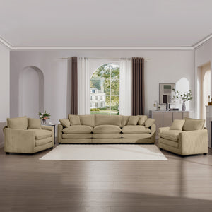 English Elm Luxurious Tan Corduroy Sofa Set - 3-Seater & 2 Single Sofas For Stylish Living Rooms & Clubs W714S00786