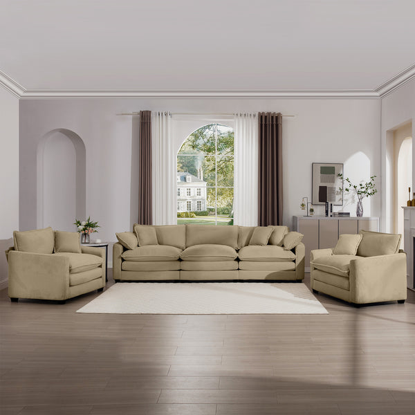 English Elm Luxurious Tan Corduroy Sofa Set - 3-Seater & 2 Single Sofas For Stylish Living Rooms & Clubs W714S00786