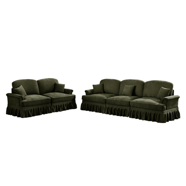 English Elm Classic Modular 2-Piece Sofa Set: Elegant Flared Arm Design With Detachable Ruffled Skirts, Green W3041S00269