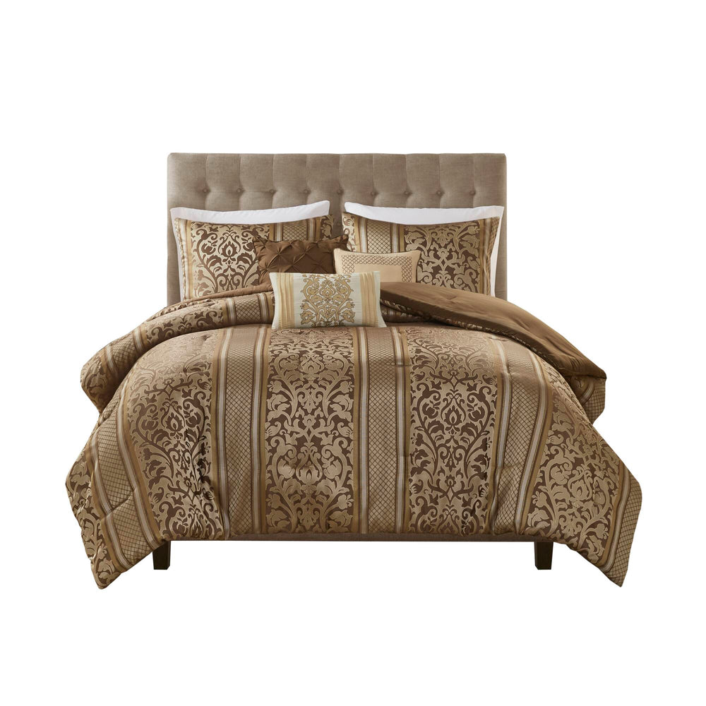 English Elm 6 Piece Jacquard Comforter Set With Decorative Pillows - Luxurious, Cozy, And Easy Care For Full/Queen B035P280388