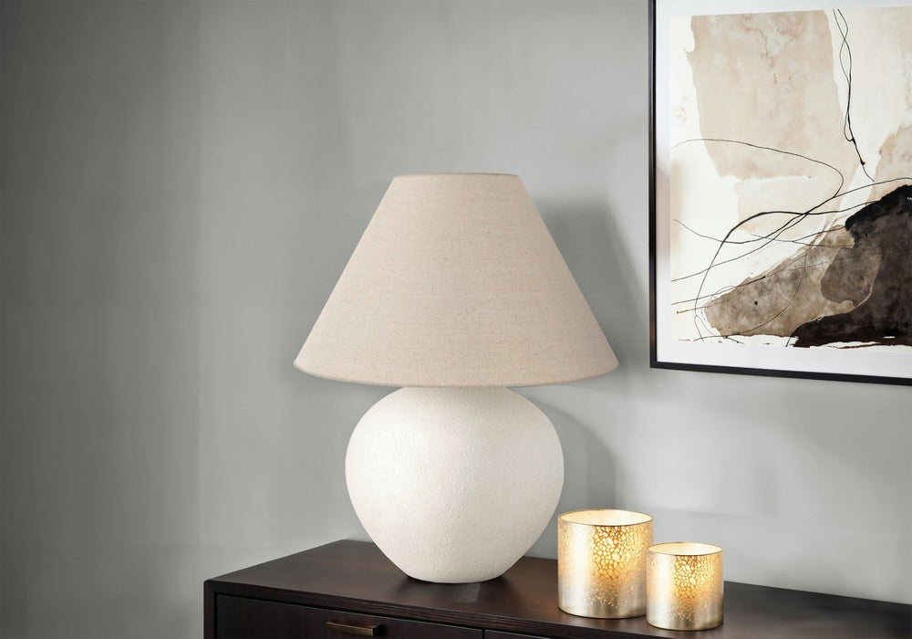 English Elm Lighting, Globe Ceramic Base Empire Shade Cream Linen Transitional Table Lamp for Bedroom B2710P220095