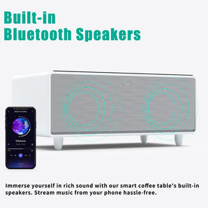 English Elm Modern Smart Coffee Table with Fridge Wireless Charging Bluetooth Speaker Rgb Ambiance W1172P476246