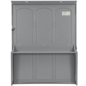 English Elm Queen Murphy Bed with Desk, Built-In LED Lights, USB Charging Ports & Space-Saving Modern Design Gray N7500004014E