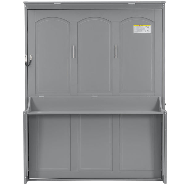 English Elm Queen Murphy Bed with Desk, Built-In LED Lights, USB Charging Ports & Space-Saving Modern Design Gray N7500004014E